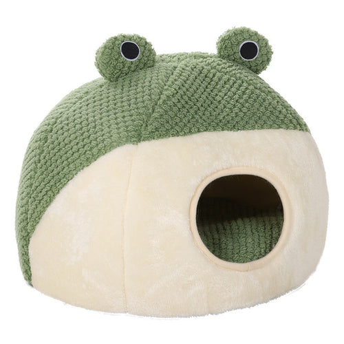 Cute Frog Pet Bed – Plush Cat & Dog Nest for Autumn & Winter