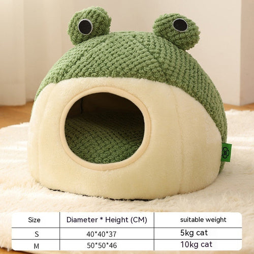 Cute Frog Pet Bed – Plush Cat & Dog Nest for Autumn & Winter