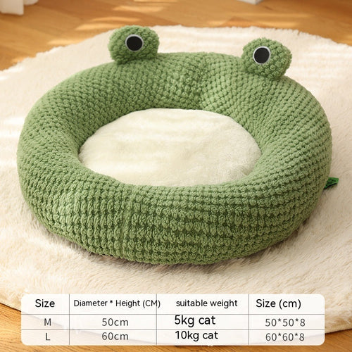 Cute Frog Pet Bed – Plush Cat & Dog Nest for Autumn & Winter