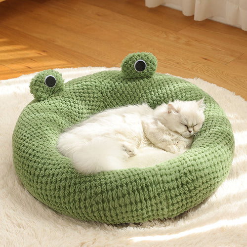 Cute Frog Pet Bed – Plush Cat & Dog Nest for Autumn & Winter